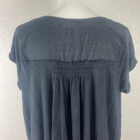 Free People Women’s Highland Linen Tunic Top Sz Large Button Up Hi-Low Black - Picture 11 of 16